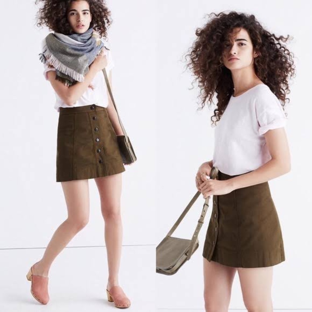 Madewell Button Front Skirt in Olive